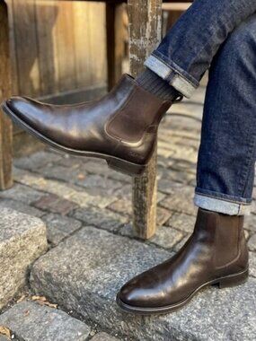 Calvin Klein Orion Mens Dark Brown Leather Chelsea Boots Size 12